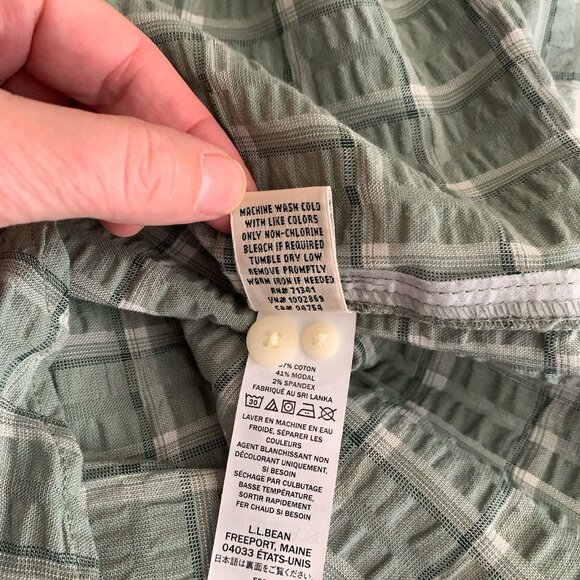 L.L. Bean Seersucker Shirt Long Sleeve Button Sage Green Small Petite Plaid New - Picture 11 of 11